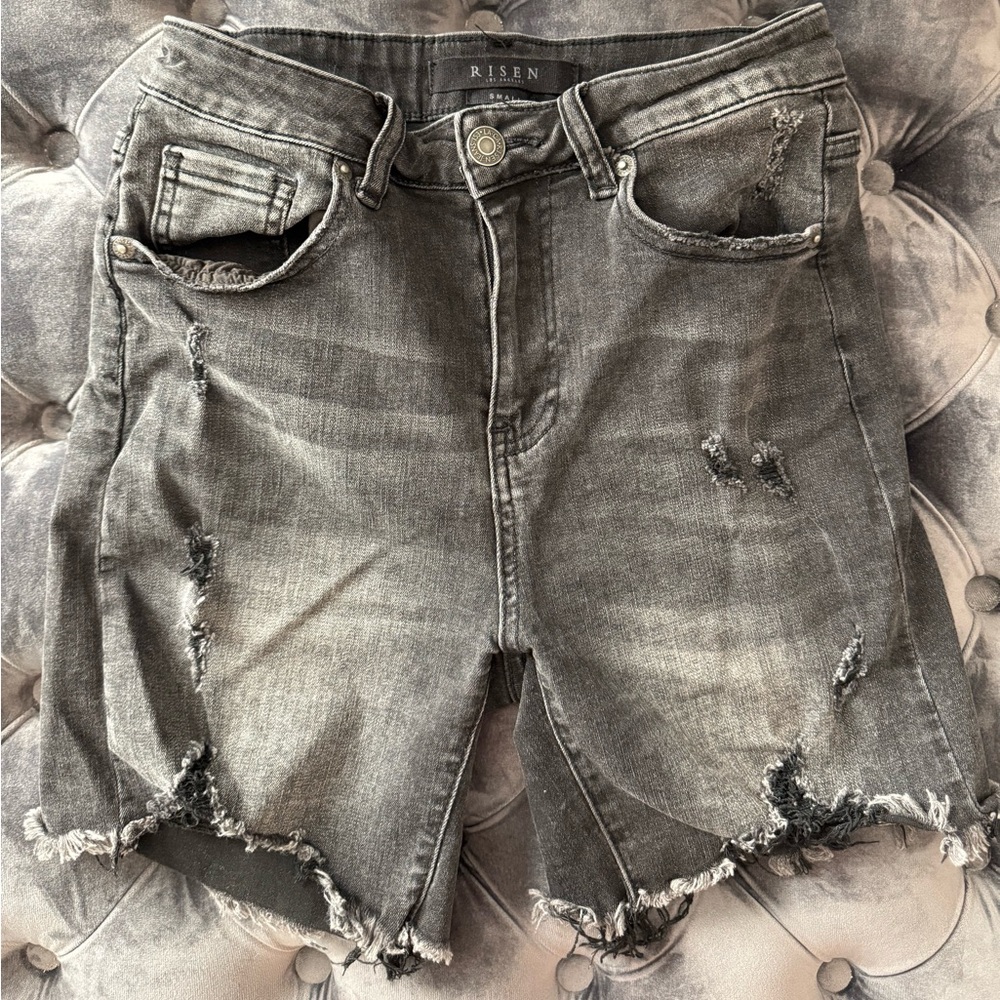 Risen Women's Frayed Black Denim Shorts